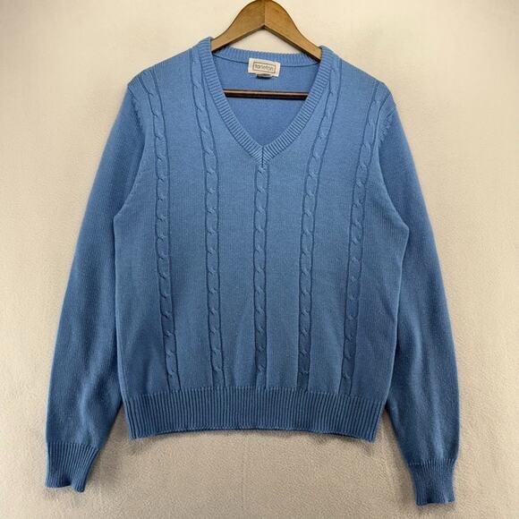 Vintage Tarleton Sweater Mens Large Chunky Cable Knit Preppy V Neck Knit 70s 80s - Picture 1 of 7